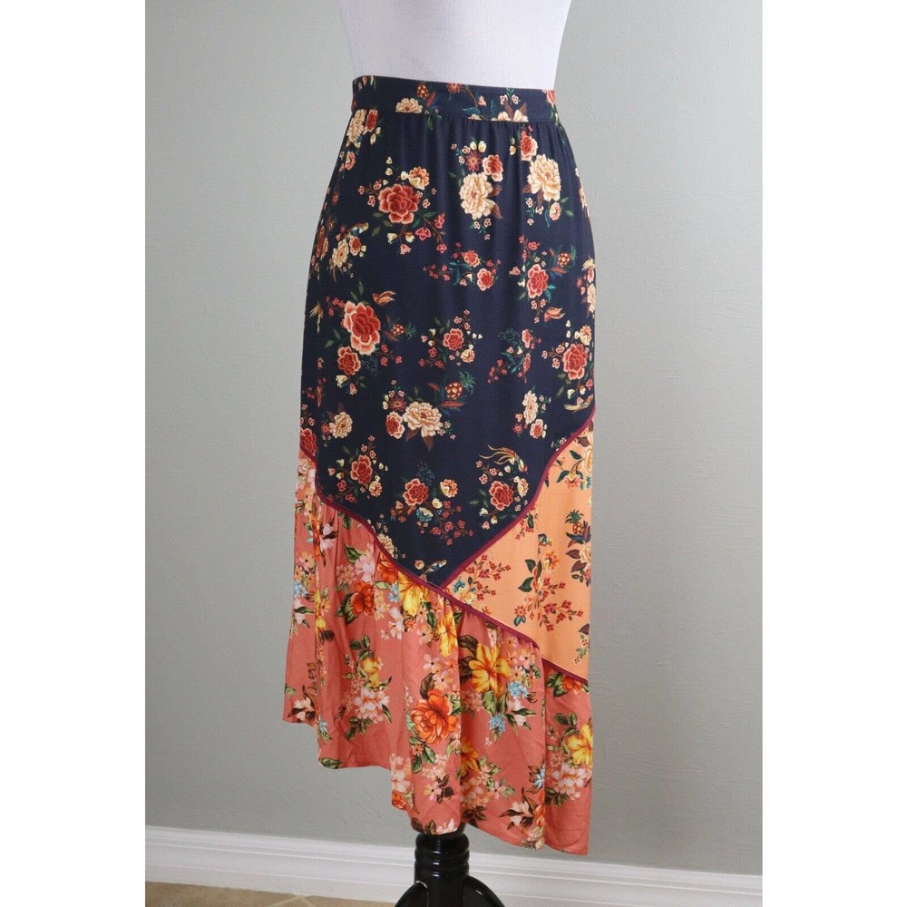 Farm Rio ANTHROPOLOGIE NWT $190 Patchwork Floral Midi Skirt Size Small